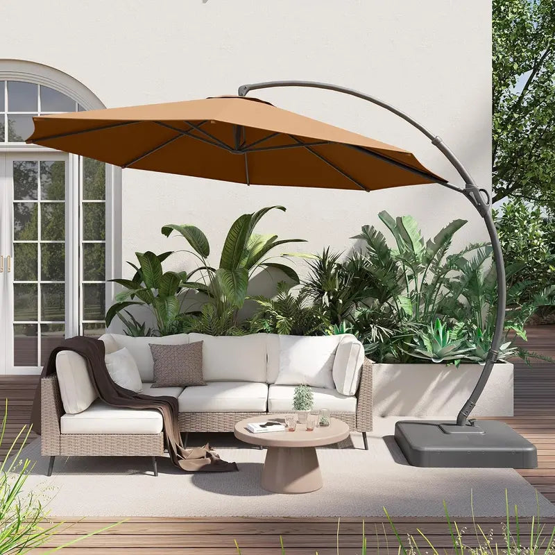 LAUSAINT HOME Cantilever Patio Umbrella  11-Foot Curved Deluxe Shade with Included Base