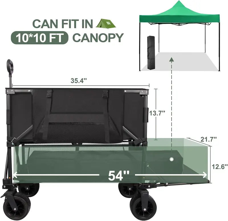 Heavy-Duty Double-Decker Utility Wagon  600 lb Capacity, 400L Collapsible All-Terrain Cart