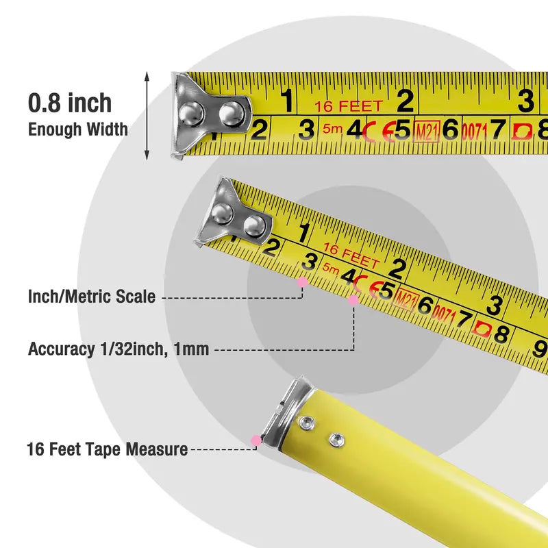 WORKPRO 16-Foot Tape Measure — Thumb Lock, Belt Clip, Dual Inch/Metric Scale, ±1mm Accuracy