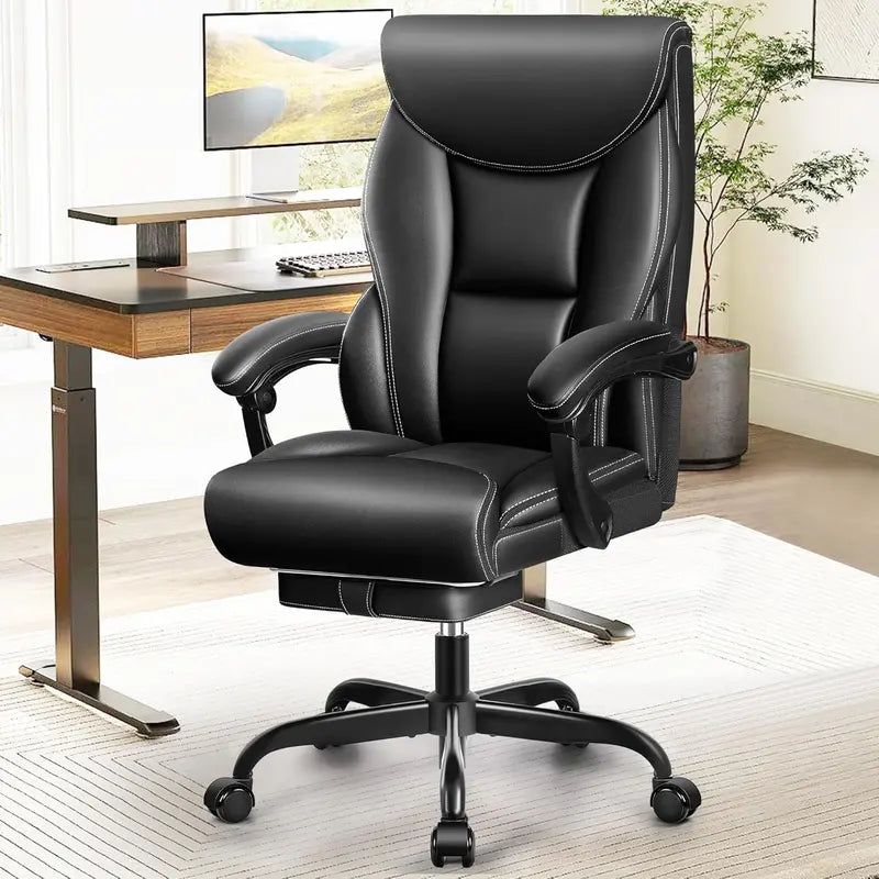 High-Back Ergonomic Office Chair  Breathable Leather, Lumbar Support & 360° Swivel
