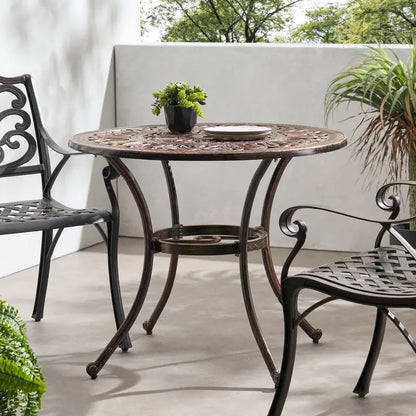 Jamie Outdoor Round Cast Aluminum Dining Table, Shiny Copper