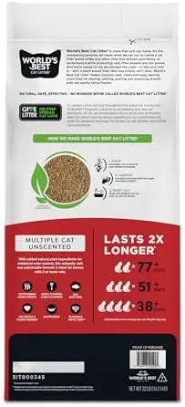 Multiple Cat Unscented Litter, 32 lbs, Natural, Quick Clumping, Flushable, 99% Dust-Free, USA Made, Long-Lasting Odor Control, Easy Scooping