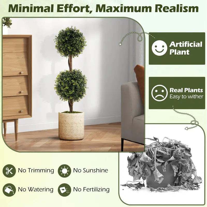 Set of 2 Faux Boxwood Topiary Trees  3-Foot Outdoor-Ready Ball Shrubs in Weighted Cement Pots