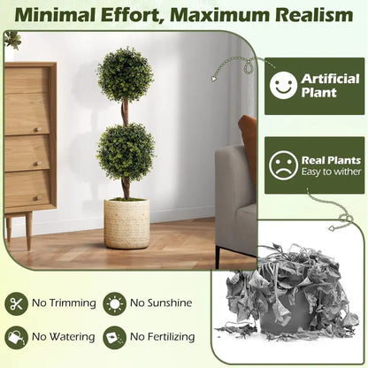 Set of 2 Faux Boxwood Topiary Trees  3-Foot Outdoor-Ready Ball Shrubs in Weighted Cement Pots
