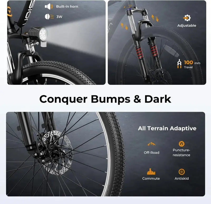 500W Folding Electric Bike for Adults  20 mph, 40-Mile Range, Compact Ebike with Smart Hill Assist
