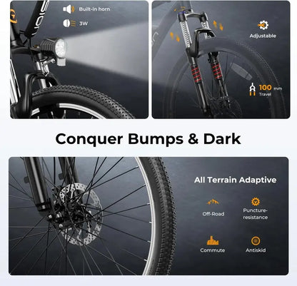 500W Folding Electric Bike for Adults  20 mph, 40-Mile Range, Compact Ebike with Smart Hill Assist