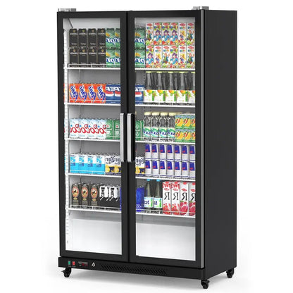 Glass-Front Upright Display Cooler  39 Cubic Feet, Dual-Swing Doors, LED Illumination