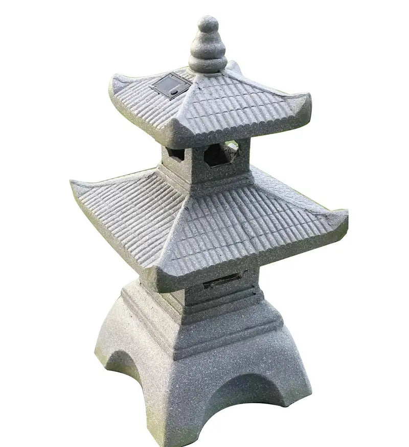 HomeRoots 473207 26 in. Dark Gray Pagoda Solar Light Lantern Outdoor Statue, Black