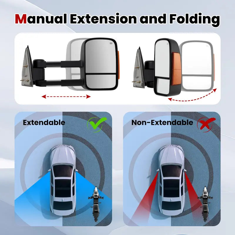 Power-Heated Tow Mirrors  Direct Fit for 20072012 Chevy Silverado & GMC Sierra
