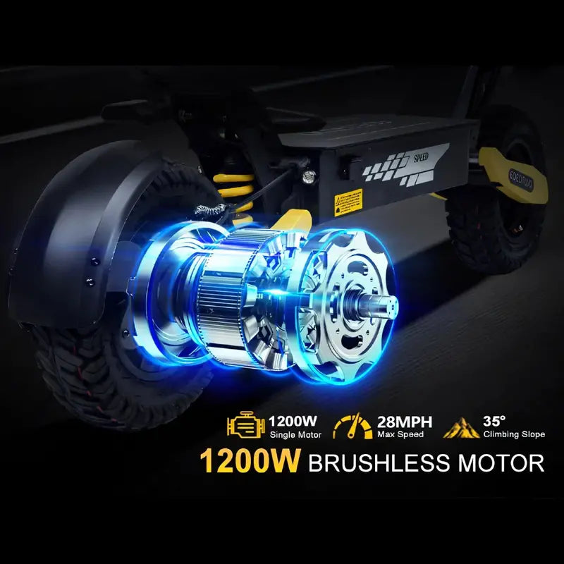 Adult Off-Road Electric Scooter  1200W Dual-Brake Motor, 28 MPH Top Speed, 20-Mile Range, 11″ All-Terrain Tires, Foldable Design