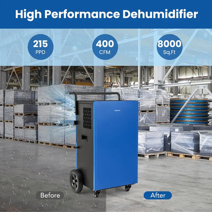 215-Pint Industrial Dehumidifier  Heavy-Duty Commercial Unit with Drain Hose & 24-Hour Timer