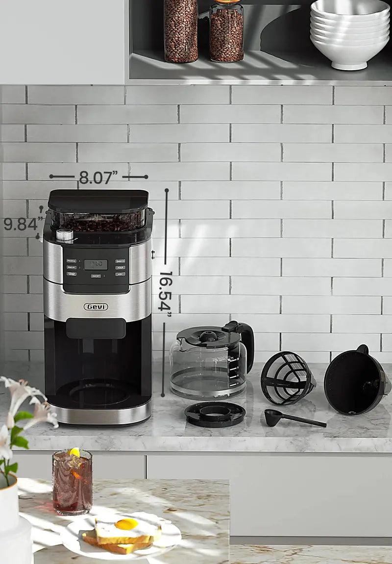 Gevi 10-Cup Coffee Maker with Integrated Grinder  Programmable Thermal Carafe Brewer