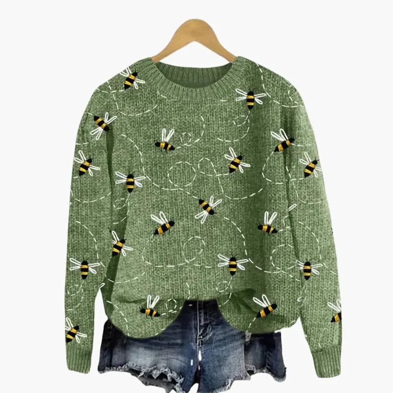Women’s Long-Sleeve Bee-Embellished Knit Sweater