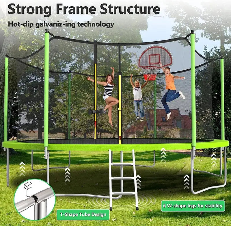 16-Foot Upgraded Trampoline with Enclosure Net and Adjustable Basketball Hoop
