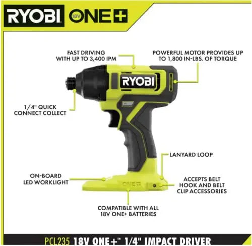 RYOBI ONE+ 18V 6-Tool Cordless Combo Kit  Drill, Impact Driver, Saw, Multi-Tool, and LED Work Light