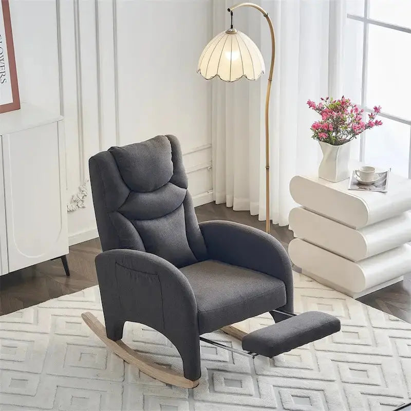 Ergonomic Fabric Rocking Chair for Nurseries  Height-Adjustable Footrest Included