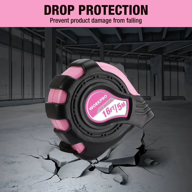 WORKPRO 16-Foot Tape Measure — Thumb Lock, Belt Clip, Dual Inch/Metric Scale, ±1mm Accuracy