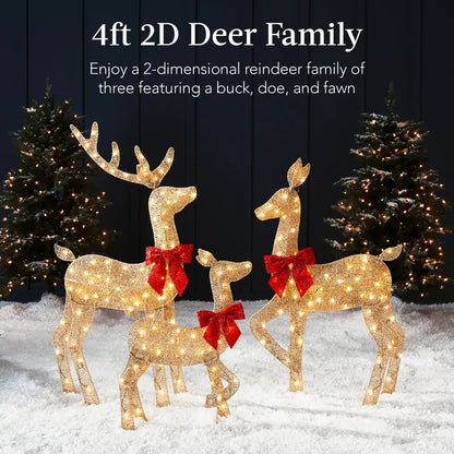 4ft Gold LED Christmas Deer Set  3-Piece Outdoor Yard Decoration
