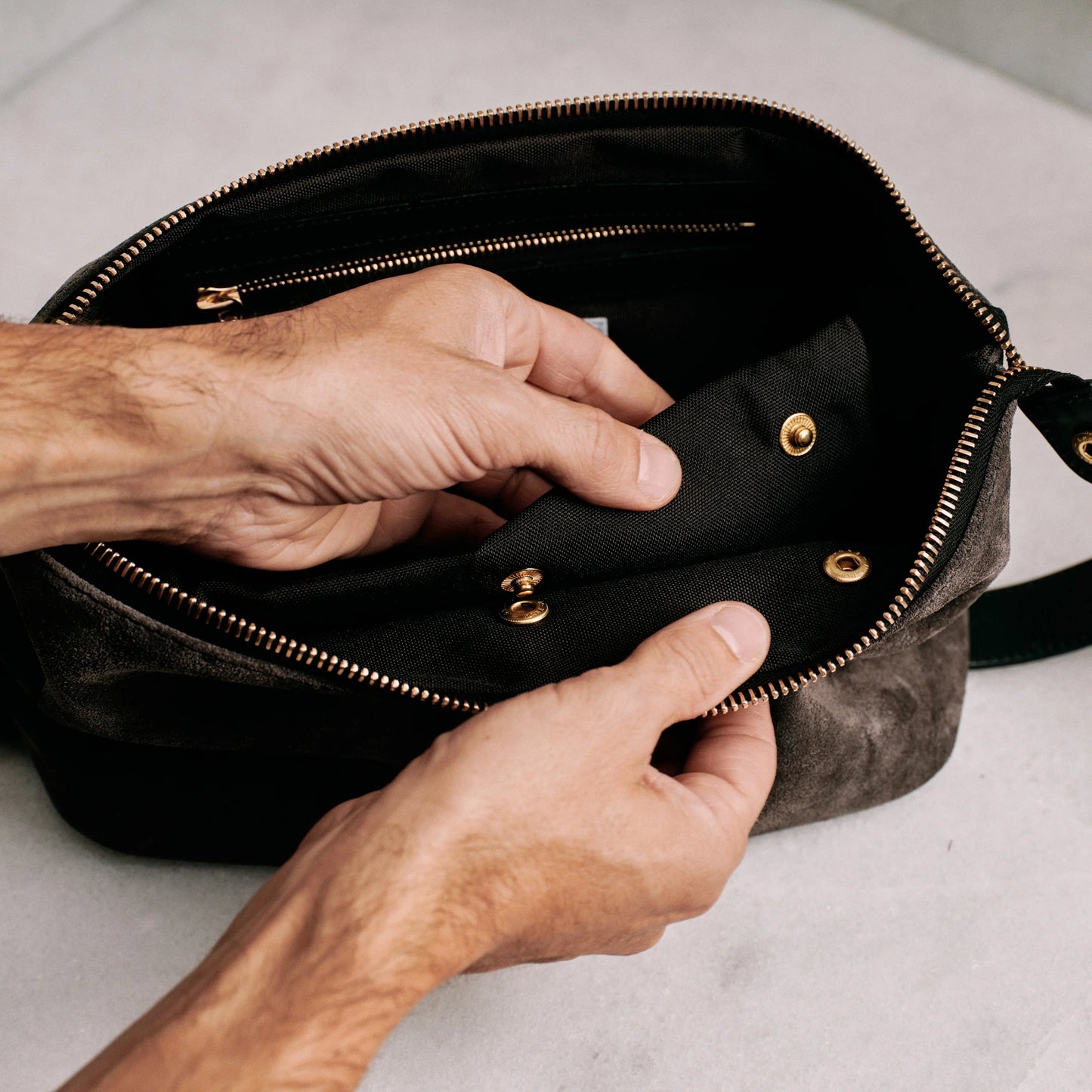 Suede Wash Bag / Dopp Kit - Storm Grey