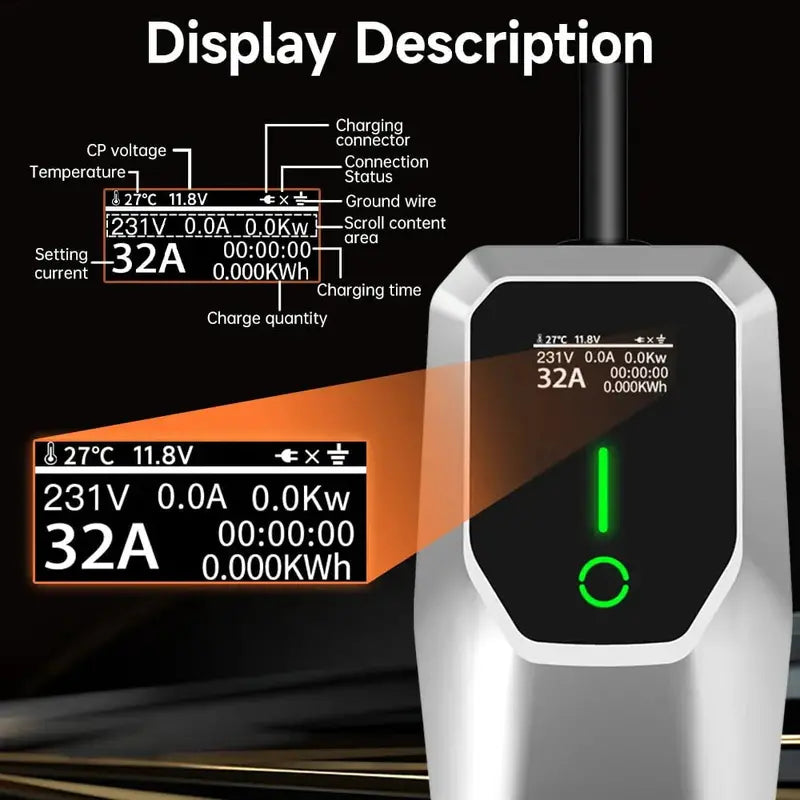 Portable 32A EV Charger for Home Use  NEMA 14-50 Plug, 26-Foot Cable, Supports Level 1 & Level 2 Charging (7.68 kW)