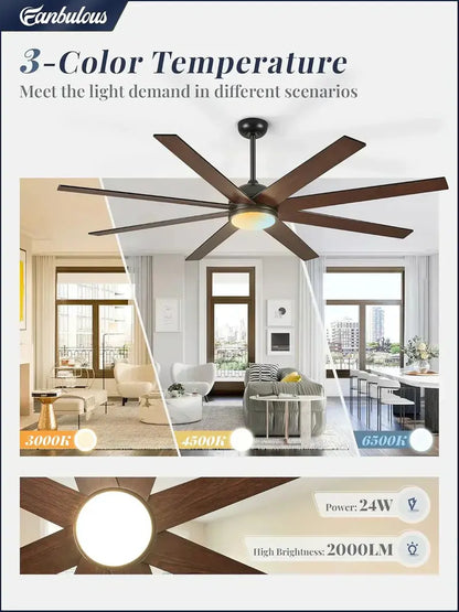 8-Blade 65-Inch Indoor/Outdoor Ceiling Fan  Quiet Operation & Wide-Area Airflow