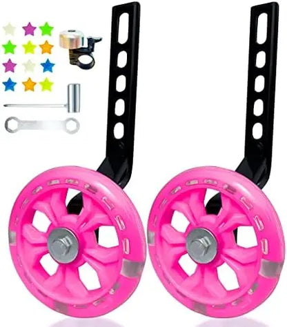 DDJKCZ Bike Training Wheels for 12-20 Inch Single Speed Bicycles  Pink, Flash Mute Big Wheel Compatible