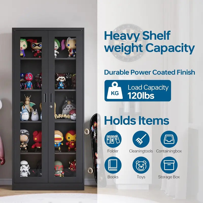 PEUKC Glass-Front Curio Display Cabinet  4-Tier Adjustable Shelving for Collectibles