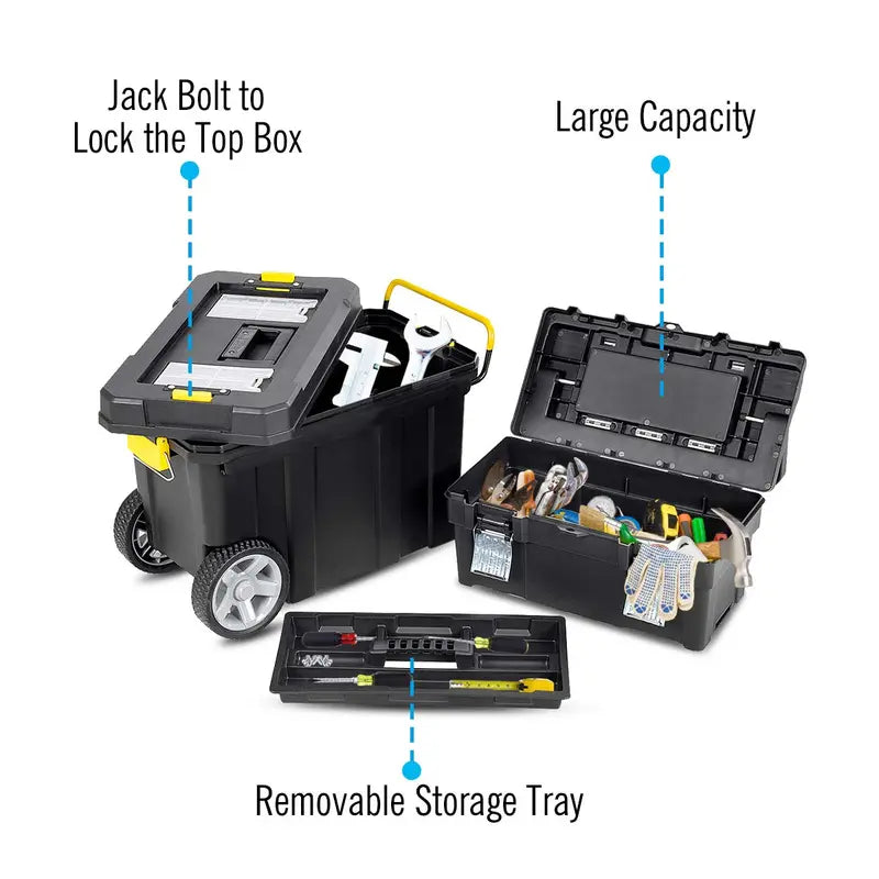 2-in-1 Rolling Toolbox  Modular Plastic Storage System with Wheels & Handles