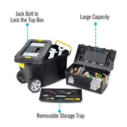 2-in-1 Rolling Toolbox  Modular Plastic Storage System with Wheels & Handles