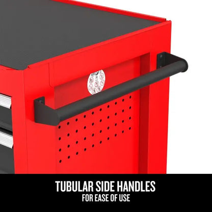 2000 Series Red Rolling Cabinet  26-in Wide × 36.5-in Tall Five-Drawer Steel Storage Unit