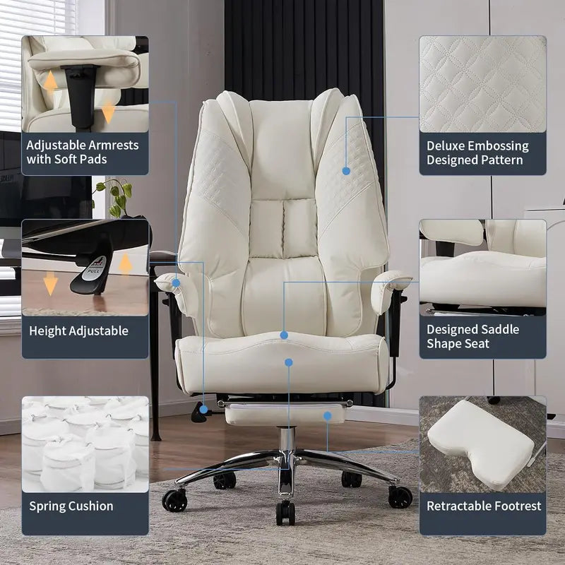 Ergonomic Executive Office Chair  High-Back Leather Seat, Lumbar Support & Footrest (400 lb Capacity)