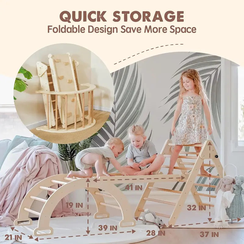 5-in-1 Pikler Triangle Climbing Set for Toddlers  Indoor Wooden Jungle Gym Play System