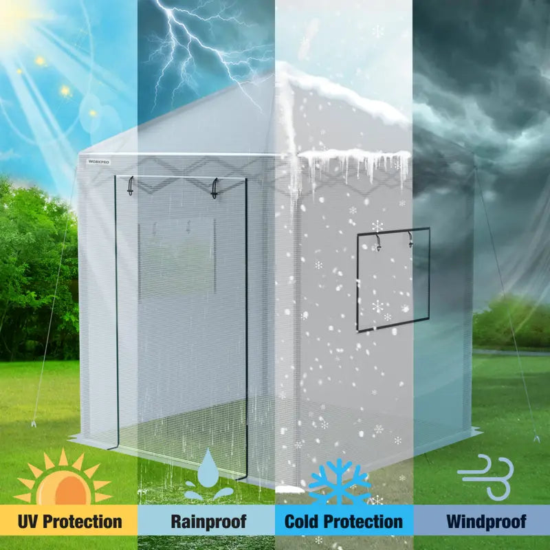 WORKPRO 8′ × 8′ Walk-In Portable Greenhouse  UV-Protected Polycarbonate Frame