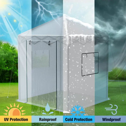 WORKPRO 8′ × 8′ Walk-In Portable Greenhouse  UV-Protected Polycarbonate Frame