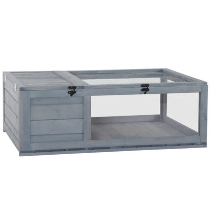 Pawhut Wood Tortoise House Indoor Outdoor Turtle Habitat Reptile Cage for Lizards, Geckos 36