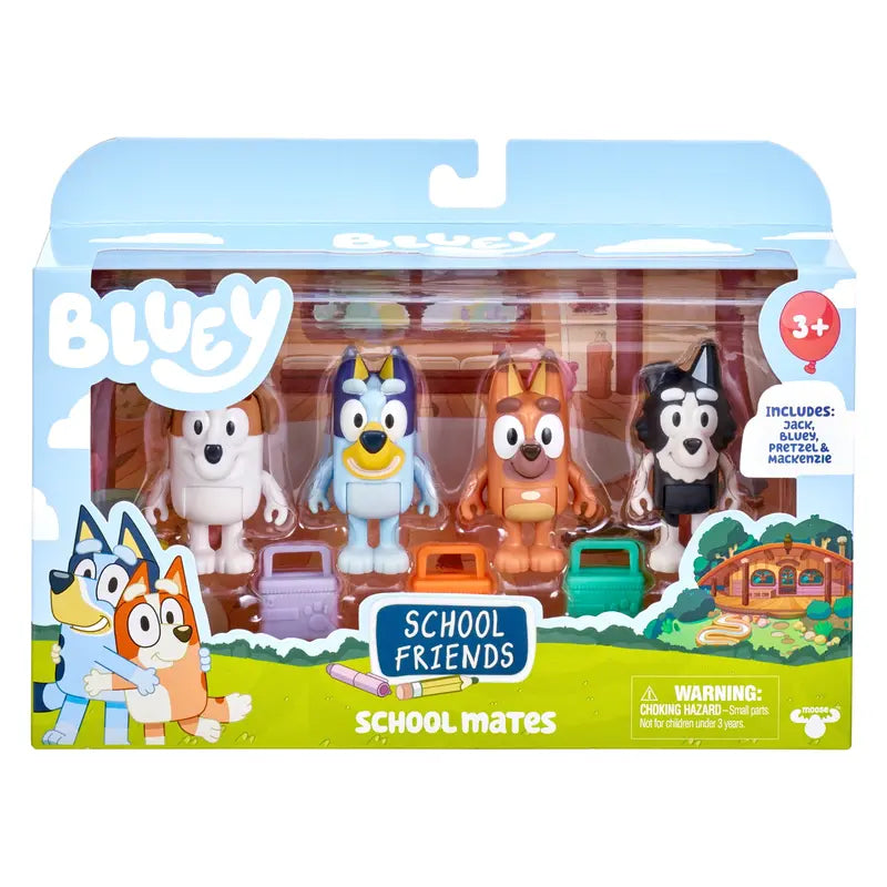 Bluey, School Friends  Bluey, Jack, Pretzel and Mackenzie ,4-Pack, 2.5-3 inch Figures, Preschool, Ages 3+