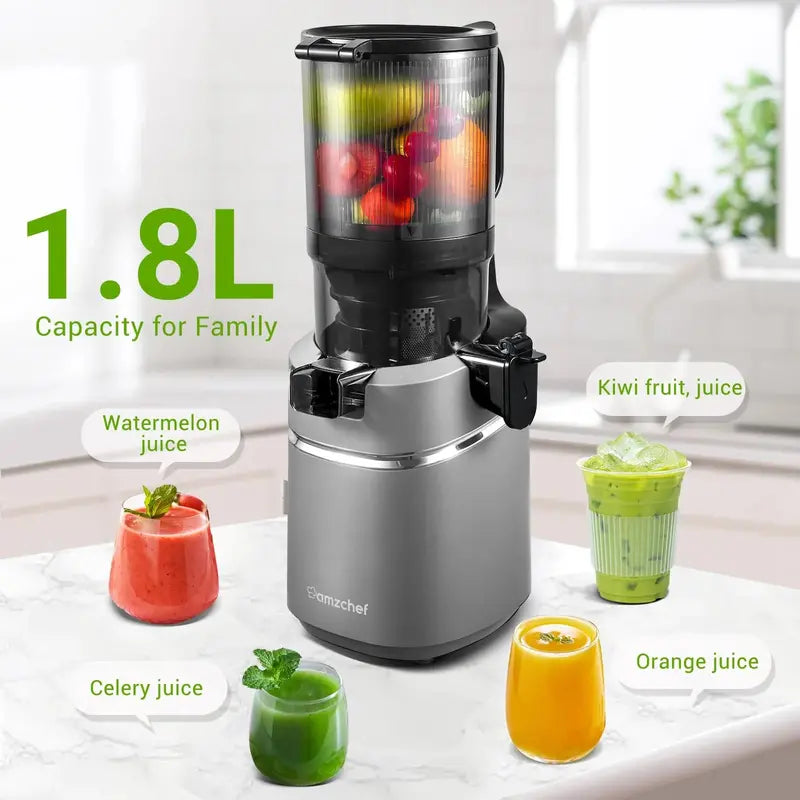 AMZCHEF Masticating Juicer  5.3-Inch Feed Chute, Slow Cold-Press Technology