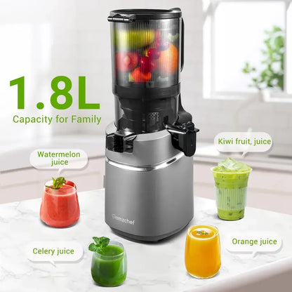 AMZCHEF Masticating Juicer  5.3-Inch Feed Chute, Slow Cold-Press Technology