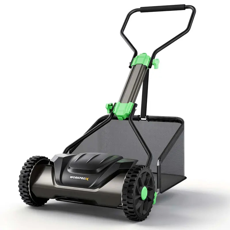 WORKPROX 16-Inch Manual Push Reel Lawn Mower with Adjustable Height and Integrated Grass Catcher