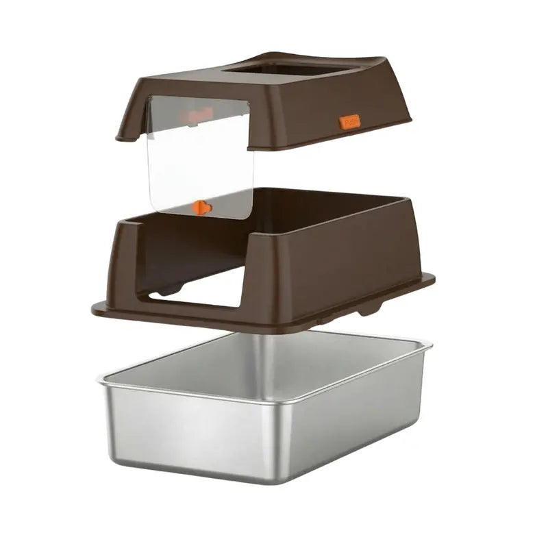 Front-Entry Covered Litter Box with Stainless Steel Pan and Quiet Lid Mechanism