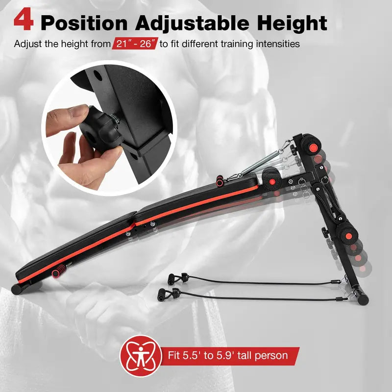 Multi-Functional Sit-Up Bench  Foldable 7-in-1 Workout Station with 4-Height Adjustments