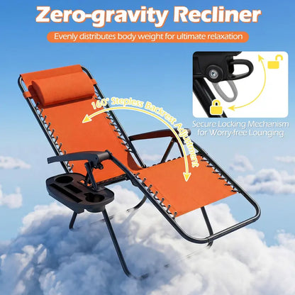 Zero-Gravity Recliner Chair  Ergonomic Backrest, Removable Pillow & Built-in Cup Holder Tray