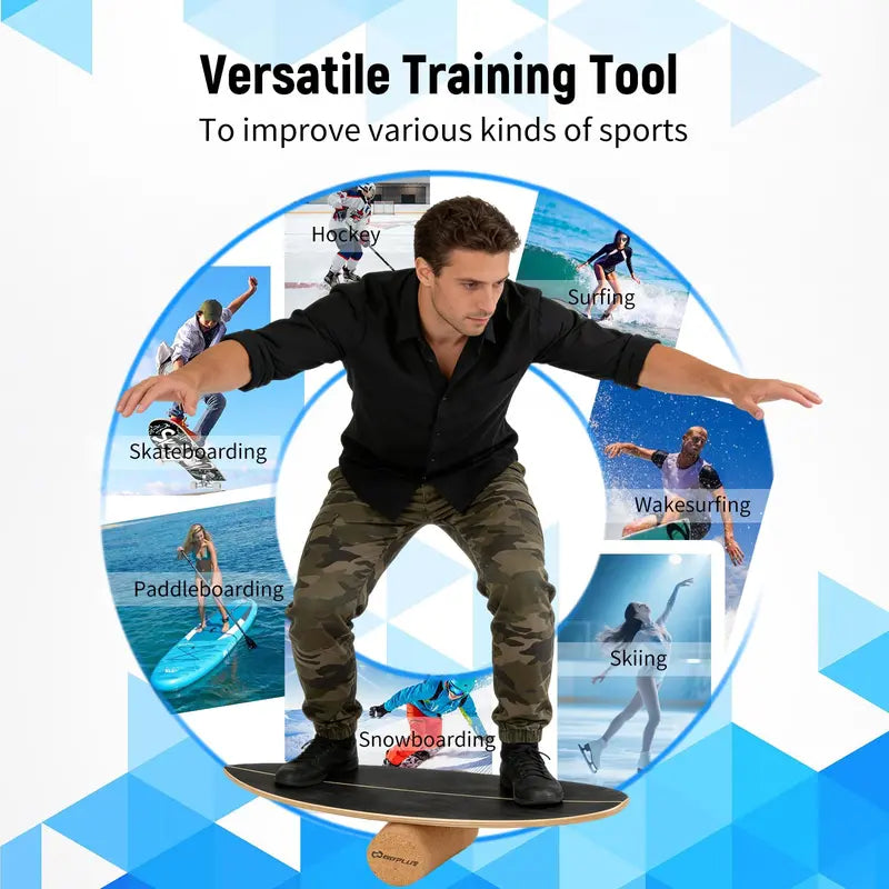 Cork-Roller Wooden Balancing Board with Integrated Storage Rack for Core Training