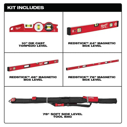 REDSTICK Magnetic Torpedo &amp; Box Level Set  4 Sizes (10¡å, 24¡å, 48¡å, 78¡å)