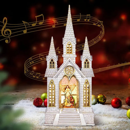 DGSCAK Church Snow Globe Lantern, Resin, Retro Style, Musical with Timer, USB/Battery Powered, Christmas Decor