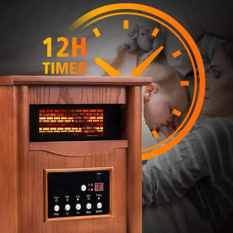 LifePlus Space Heater Electric Infrared Quartz Portable Wood 1500W Freestanding with Remote Control