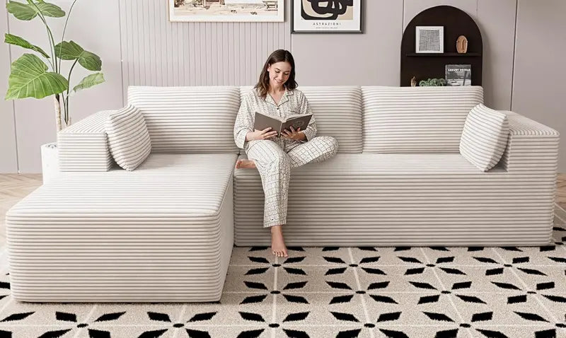 Cloud-Like Boneless Sectional Sofa  3-Seater L-Shaped Modular Couch with Right-Facing Chaise, Cat-Resistant & Deep Seat