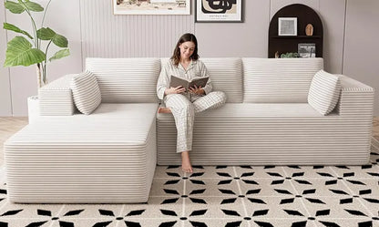 Cloud-Like Boneless Sectional Sofa  3-Seater L-Shaped Modular Couch with Right-Facing Chaise, Cat-Resistant & Deep Seat