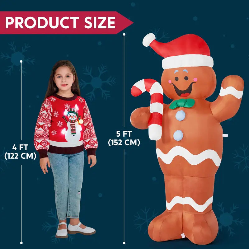 SYNCFUN 5ft Inflatable Gingerbread Man with LEDs, Weather-Resistant, Easy Setup Outdoor Decoration