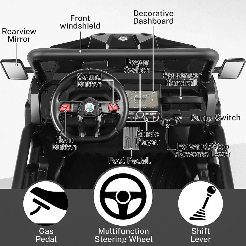 24V 6-Wheel UTV Ride-On Toy  4WD Power with Functional Dump Bed
